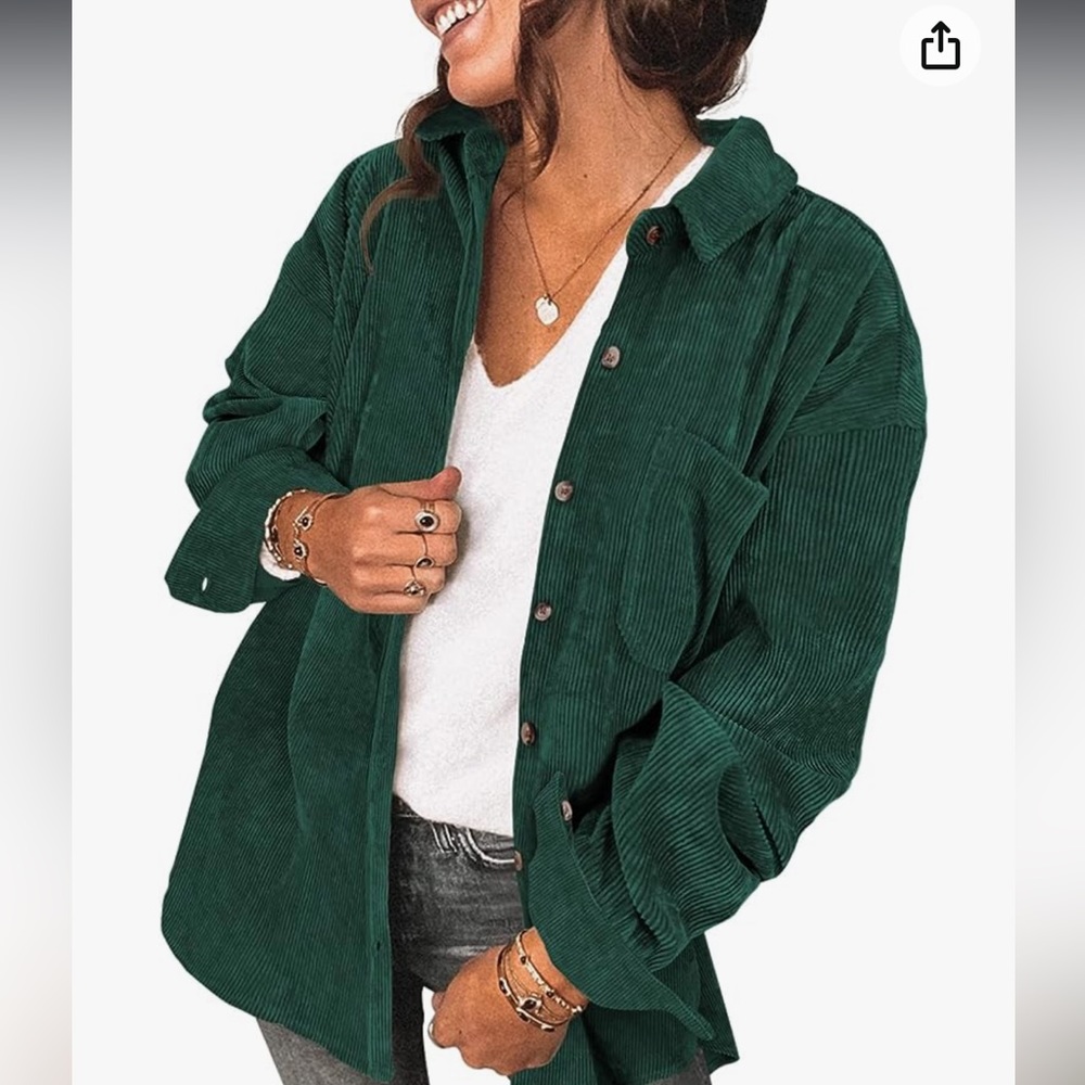 Womens Corduroy Shirt Long Sleeve Oversized Shacket